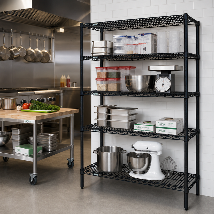 Product image #2 for Quantum 4-Shelf Wire Shelving Starter Kit, 36-Inch W x 30-Inch D x 86-Inch H, Stationary, Black Epoxy Finish