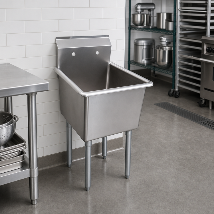 Product image #2 for BK Resources 1-Compartment Stainless Steel Utility Sink with 9-Inch Backsplash, 21 x 21-1/2 x 41-1/4 Inches