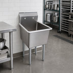 Thumbnail image #2 for BK Resources BKUS-1-18-14 1-Compartment Stainless Steel Utility Sink, 18 x 18 x 14-Inch Bowl, 9-Inch Backsplash, Galvanized Legs