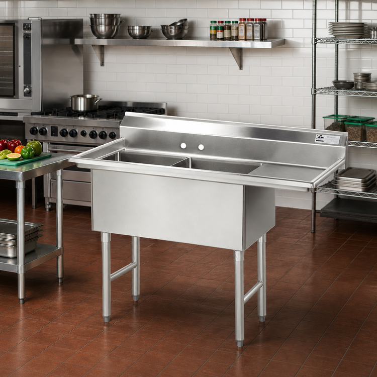 Product image #2 for Advance Tabco Special Value Series 2-Compartment Fabricated Sink with 18-Inch Right Drainboard, 16 Gauge 304 Stainless Steel
