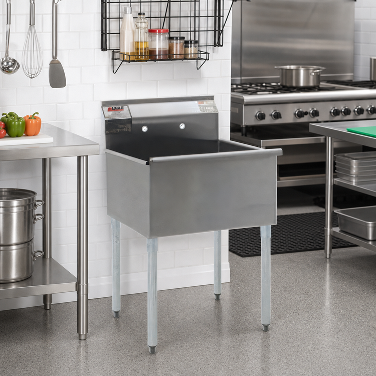 Product image #2 for Eagle Group One-Compartment Square-Corner Utility Sink, 25-3/8 x 22 Inch, 16-Gauge 430 Stainless Steel, Galvanized Legs