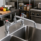 Thumbnail image #2 for BK Resources OptiFlow BKF8HD-16-G Heavy-Duty Deck-Mount Manual Faucet, 16-Inch Swing Spout, 8-Inch Centers, Lead-Free Chrome