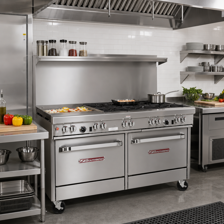 Product image #2 for Southbend Ultimate 60-Inch Gas Restaurant Range with 5 Burners, 24-Inch Griddle, Standard Oven and Cabinet Base