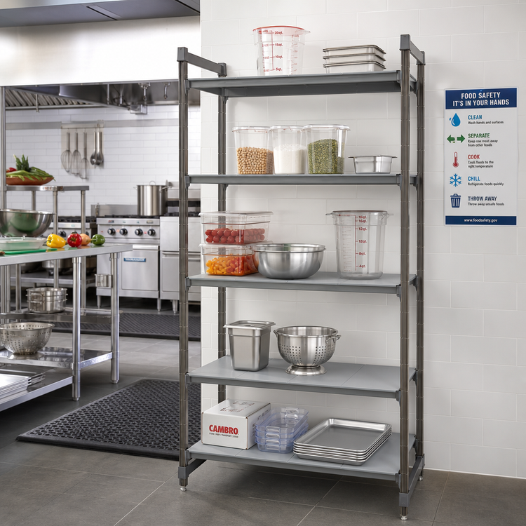 Product image #2 for Cambro Camshelving Basics Plus 30" W x 18" D x 84" H 5-Tier Solid Stationary Starter Unit, Brushed Graphite