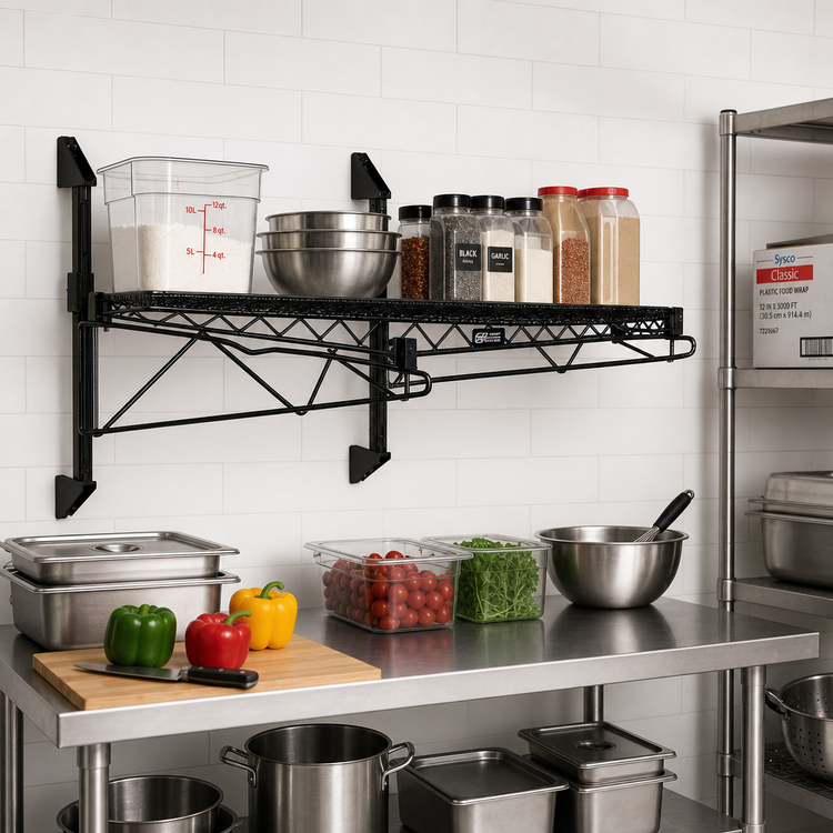 Product image #2 for Quantum Cantilever Single Shelf Wall-Mount Wire Shelving Unit, 42" x 18", Black Epoxy Finish