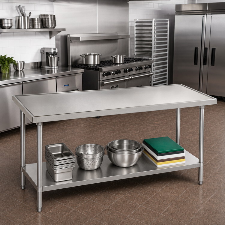 Product image #2 for Advance Tabco 72 Inch x 36 Inch 14-Gauge 304 Stainless Steel Work Table with Adjustable Galvanized Undershelf