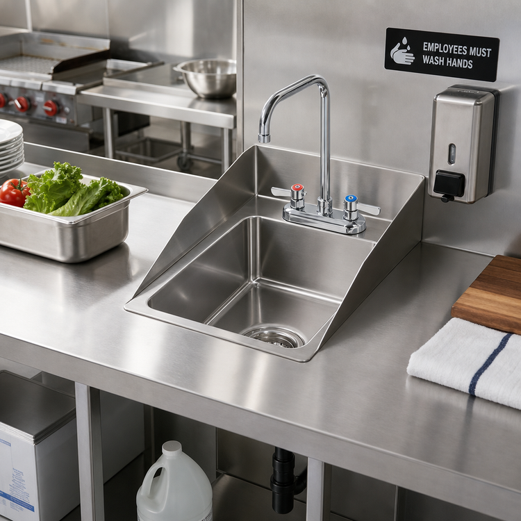Product image #2 for Krowne Drop-In Stainless Steel Hand Sink with 4-Inch OC Deck Faucet and 6-Inch Gooseneck Spout, 12 x 18 Inch