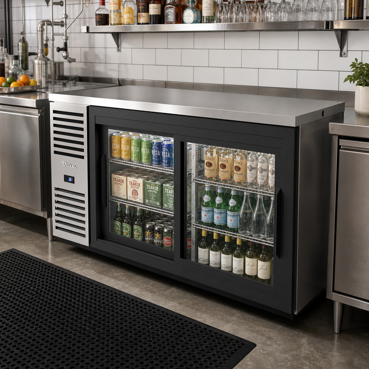 Product image #2 for True Premier Bar Pass-Thru Two-Section Refrigerated Back Bar Cooler, 60 In Wide, 4 Sliding Glass Doors