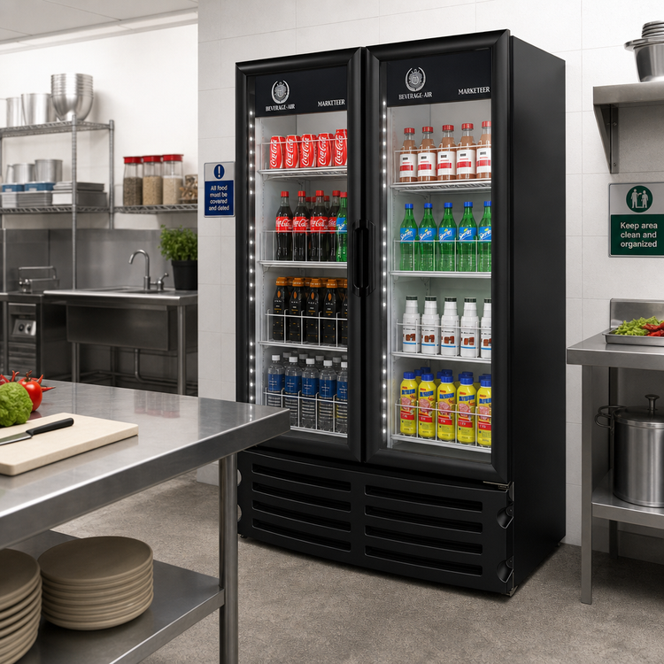 Product image #2 for Beverage-Air Marketeer 2-Door Reach-In Refrigerated Glass Door Merchandiser, 16.77 Cu. Ft., Black
