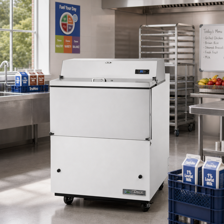 Product image #2 for True 34-Inch Mobile School Milk Cooler, 8-Crate Forced-Air, White Exterior with Stainless Steel Interior