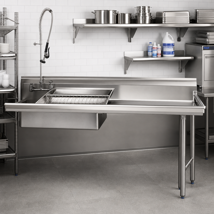 Product image #2 for Straight Soiled Dishtable with Pre-Rinse Sink, 72 Inch x 30 Inch, Right-to-Left