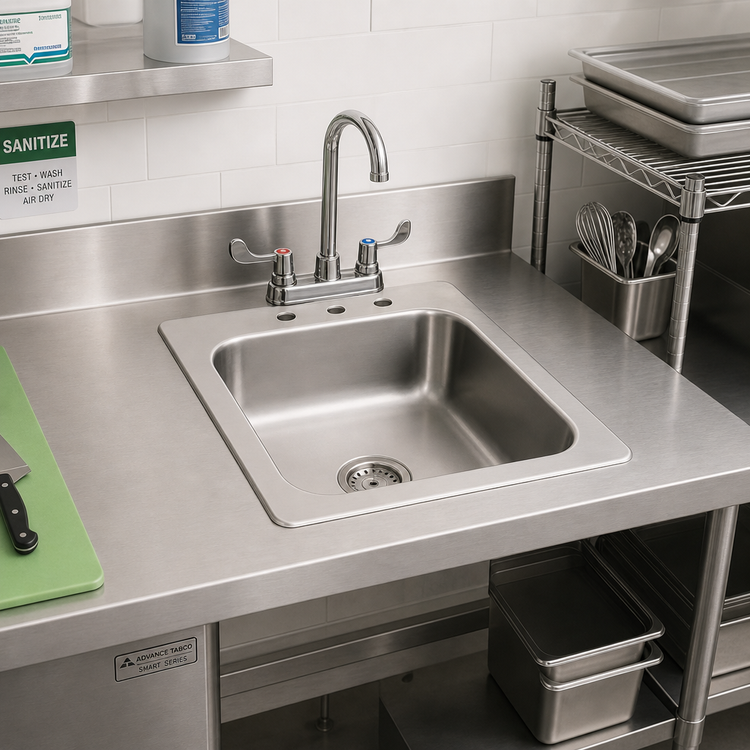 Product image #2 for Advance Tabco Smart Series™ Single Bowl Drop-In Sink, 17" x 15" Overall, 14" x 10" Bowl, 10" Deep