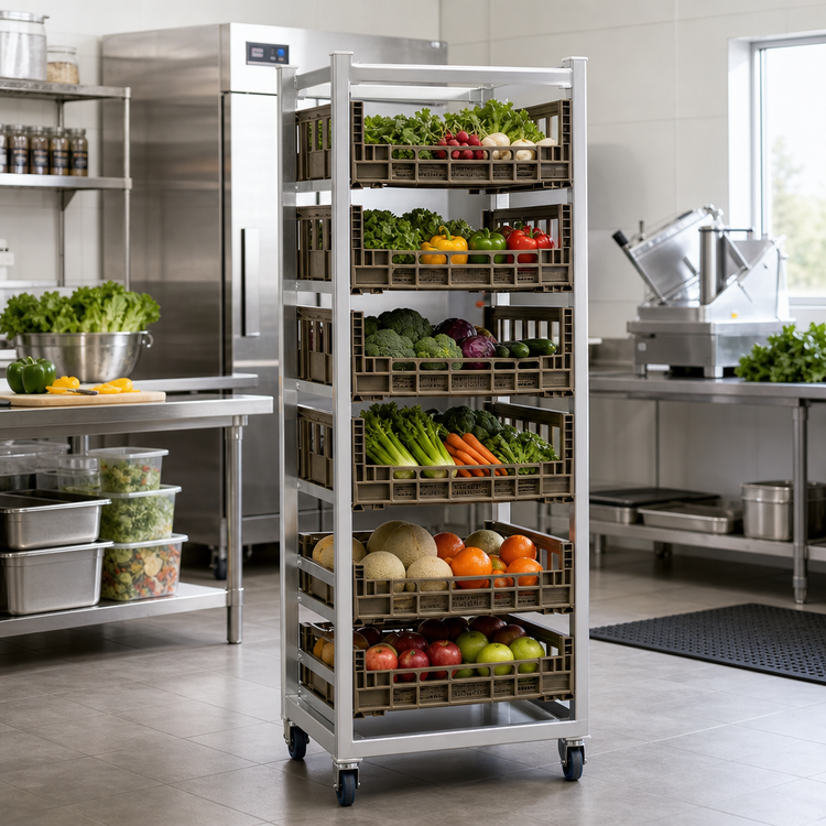 Product image #2 for Mobile Produce Crisper Rack for 7 Chill Baskets, Open-Sided Aluminum