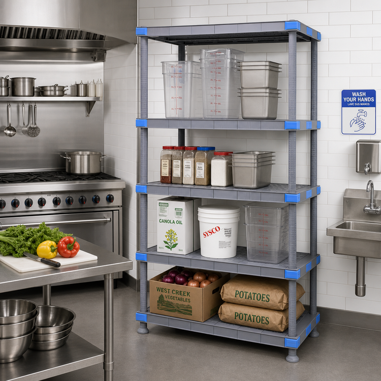 Product image #2 for Quantum Millenia 42-Inch Wide x 18-Inch Deep x 74-Inch High Polymer Stationary Starter Shelving Unit with 4 Solid Shelves
