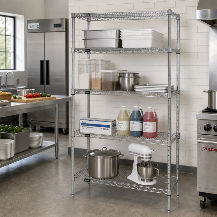 Product image #2 for Quantum 4-Shelf Wire Shelving Starter Kit, 36W x 12D x 74H, Chrome Plated