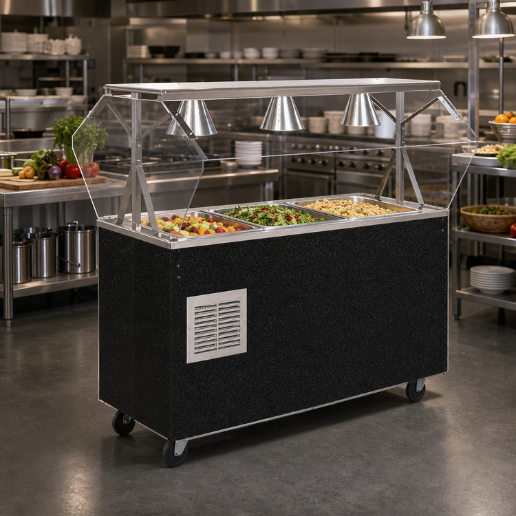 Product image #2 for 2-Series Affordable Portable Refrigerated 3-Pan Cold Food Buffet Station with Granite Wrapper and Breath Guard