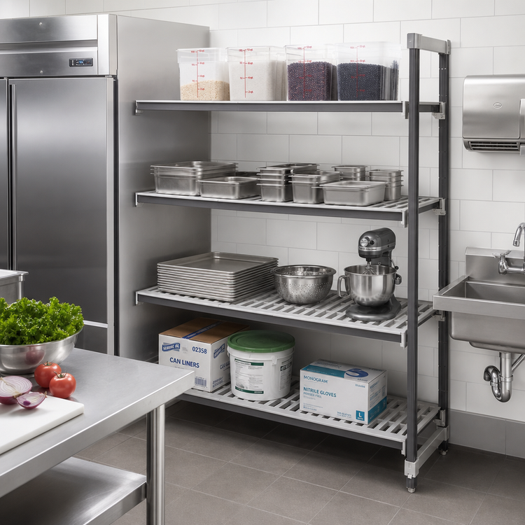 Product image #2 for Camshelving® Elements XTRA Stationary Add-On Unit — 24 in D x 72 in L x 72 in H, 4-Shelf (3 Vented + 1 Solid), Speckled Gray (480)