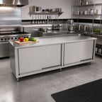 Thumbnail image #2 for John Boos 4CS4R1.5-36108 Enclosed Stainless Steel Work Table, 108 x 36 in, Sliding Doors, 14-Gauge 300-Series Top, 1-1/2 in Rear Riser