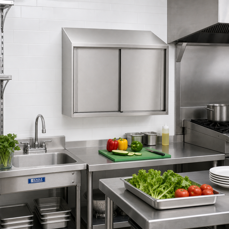 Product image #2 for Eagle Group WCS-30 Wall-Mounted Stainless Steel Cabinet with Sliding Doors, 30 Inch W x 15 Inch D x 28 Inch H