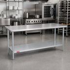 Thumbnail image #2 for Duke Manufacturing 314-24120 Stainless Steel Work Table, 120 x 24 x 36 in, 300 Series Top, Galvanized Undershelf, No Backsplash