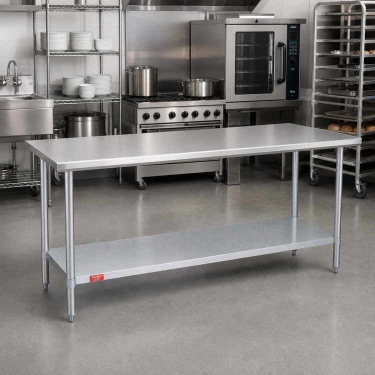 Product image #2 for Duke Stainless Steel Work Table with Galvanized Undershelf and Posts, 120 x 24 x 36 Inches, No Backsplash