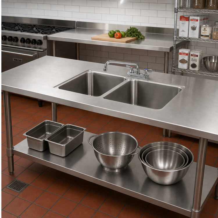 Product image #2 for Advance Tabco TA-11G-2 Double Sink Welded Into Table Top with Faucet, 28 x 20 x 14 Inch Bowls