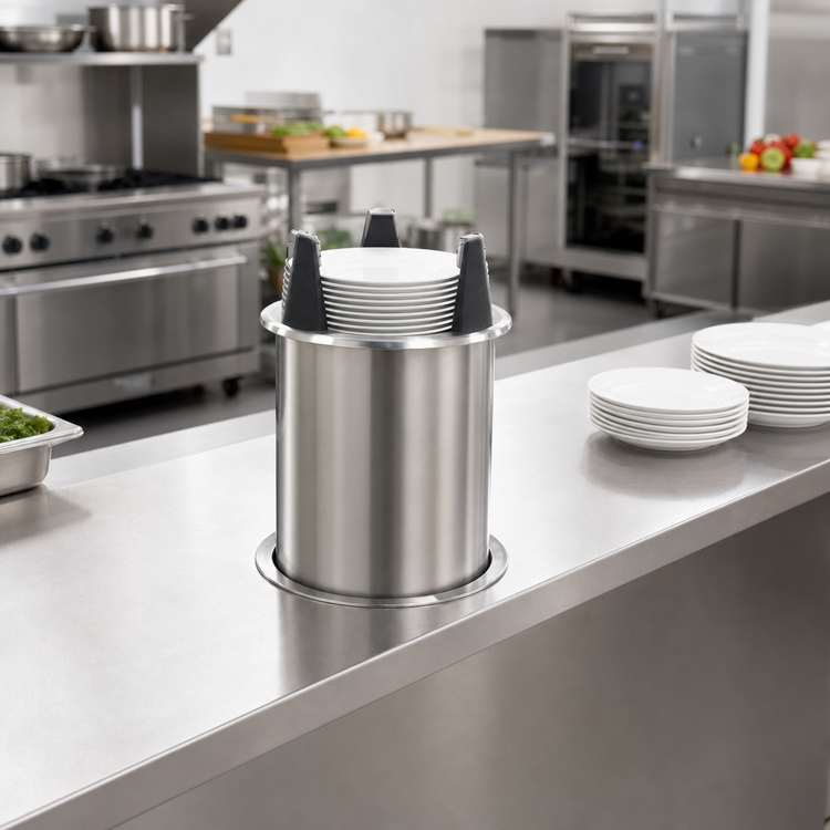 Product image #2 for Eagle Group Director's Choice Unheated Shielded Drop-In Dish Dispenser for 8-1/4 in. to 9-1/8 in. Round Plates