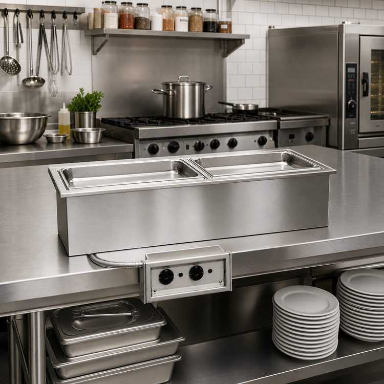 Product image #2 for Delfield Narrow Drop-In Electric Hot Food Well Unit, 2-Pan, With Drains
