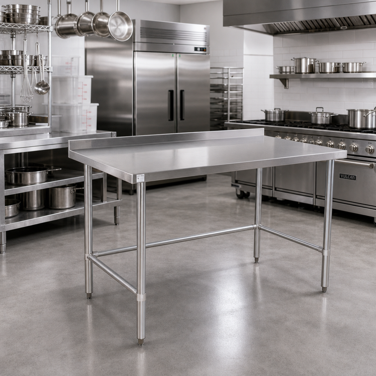 Product image #2 for 60 Inch x 24 Inch Open Base Stainless Steel Work Table with 2 Inch Rear Up-Turn