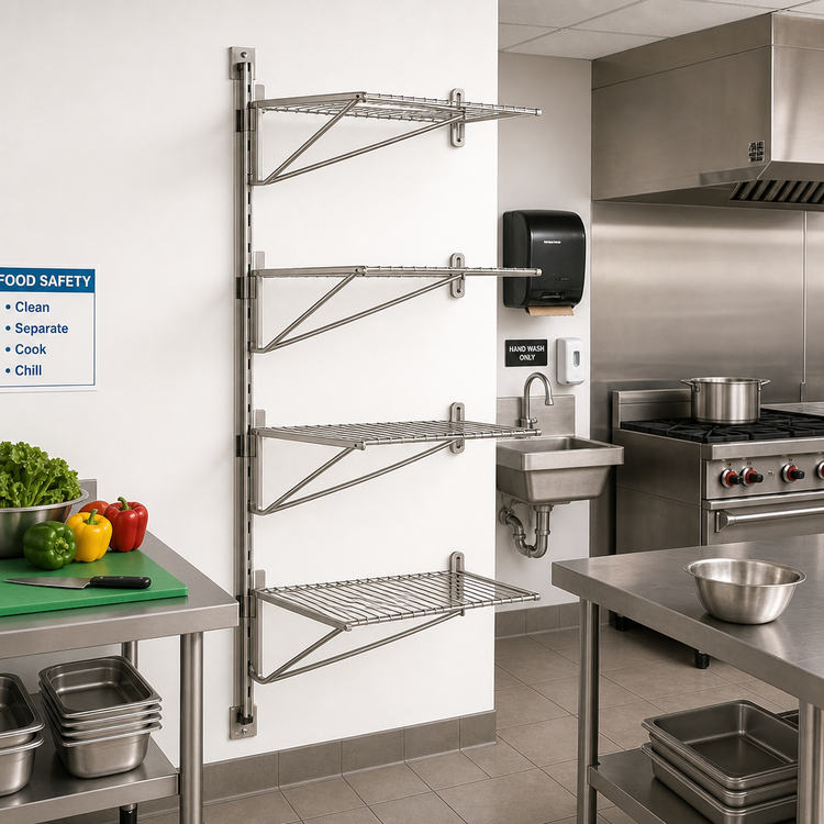 Product image #2 for Eagle Group Adjustable Post Wire Wall Mount Prepackaged End Unit for 24-Inch Deep Shelves, 63-Inch Posts, Stainless Steel
