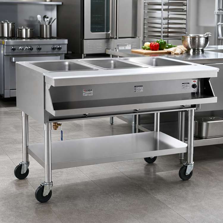 Product image #2 for Eagle Group Portable Sealed Well Electric Hot Food Table, Open Base, 3-Well, 240V