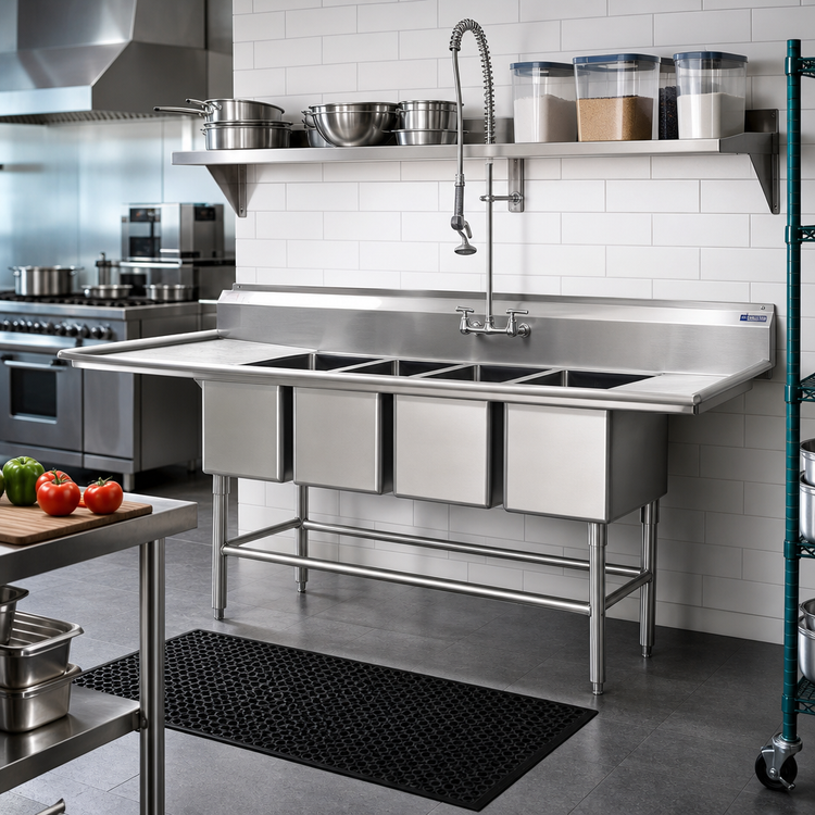 Product image #2 for Spec-Master FN Series 105.5"W Four-Compartment Stainless Steel Commercial Sink with 24" Left Drainboard