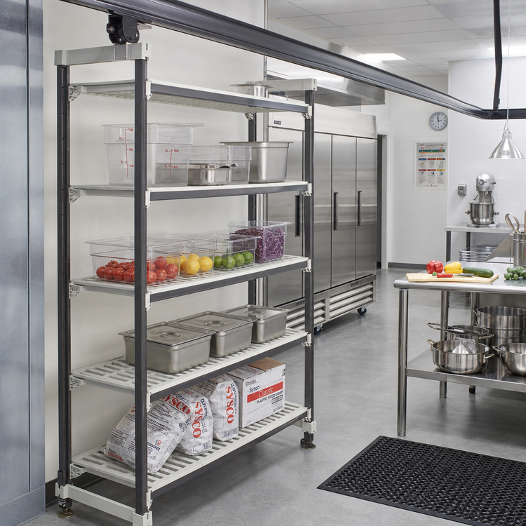 Product image #2 for Cambro Camshelving Elements XTRA High Density Top Rail Overhead Track Stationary Starter Unit, 24 x 48 x 81 Inches, 5-Tier