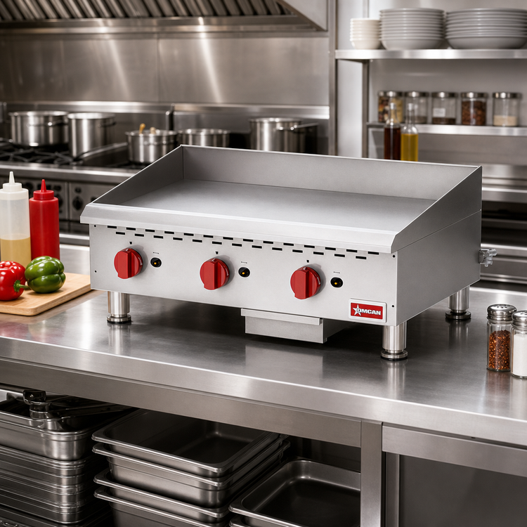 Product image #2 for Omcan 36-Inch Countertop Natural Gas Griddle with Thermostatic Control, 3 Burners, 90,000 BTU