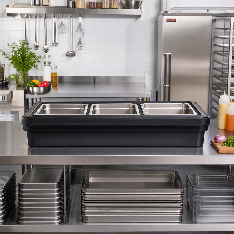 Product image #2 for Cambro Versa 4-Foot Tabletop Cold Food Bar Base, Body/Basin Only, Black, 3 x GN 1/1 4-Inch Pan Capacity
