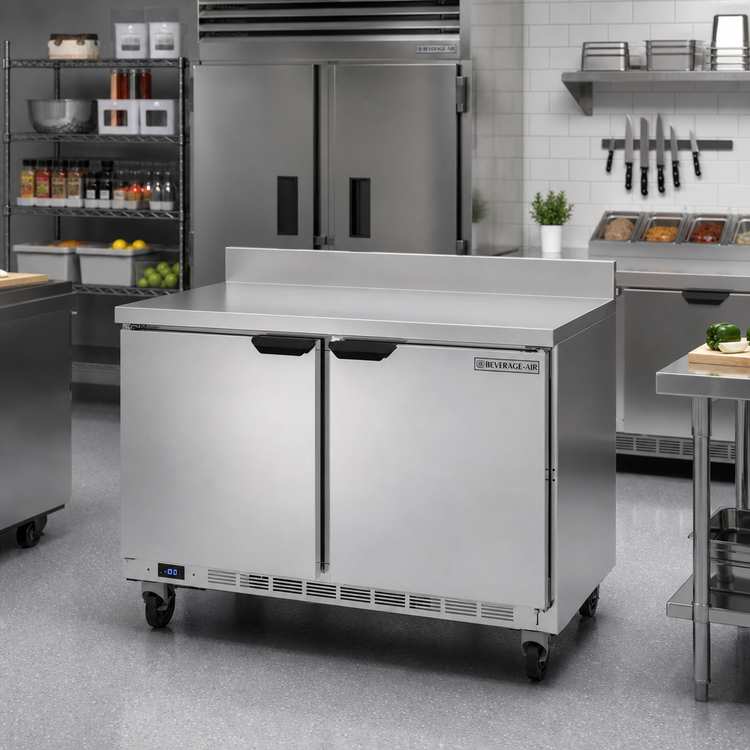 Product image #2 for Beverage-Air 48-Inch 2-Section Worktop Freezer with Solid Doors, Foamed-In-Place Backsplash, and 11.04 Cu. Ft. Capacity
