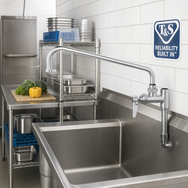 Product image #2 for T&S Brass Pre-Rinse Add-On Faucet with 18-Inch Swing Nozzle and 5-Inch Nipple
