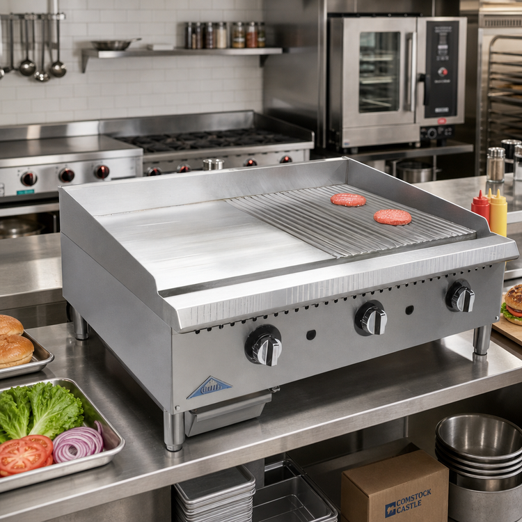 Product image #2 for Comstock-Castle HG60T-1-.5G 60 Inch Countertop Gas Half Grooved Griddle