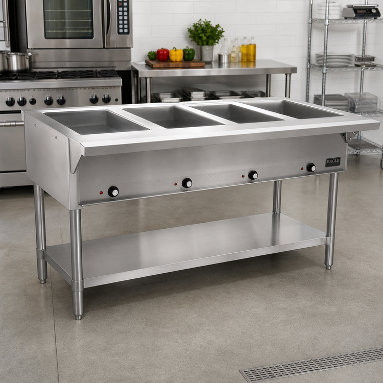 Product image #2 for Eagle Group 4-Well Stainless Steel Open Base Electric Hot Food Table, 63-1/2 in., 240V 3-Phase