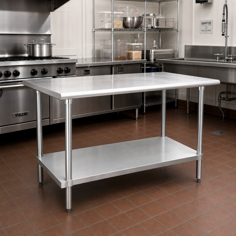 Product image #2 for Advance Tabco Special Value Series 60" x 30" Flat Top Stainless Steel Work Table with Adjustable Undershelf