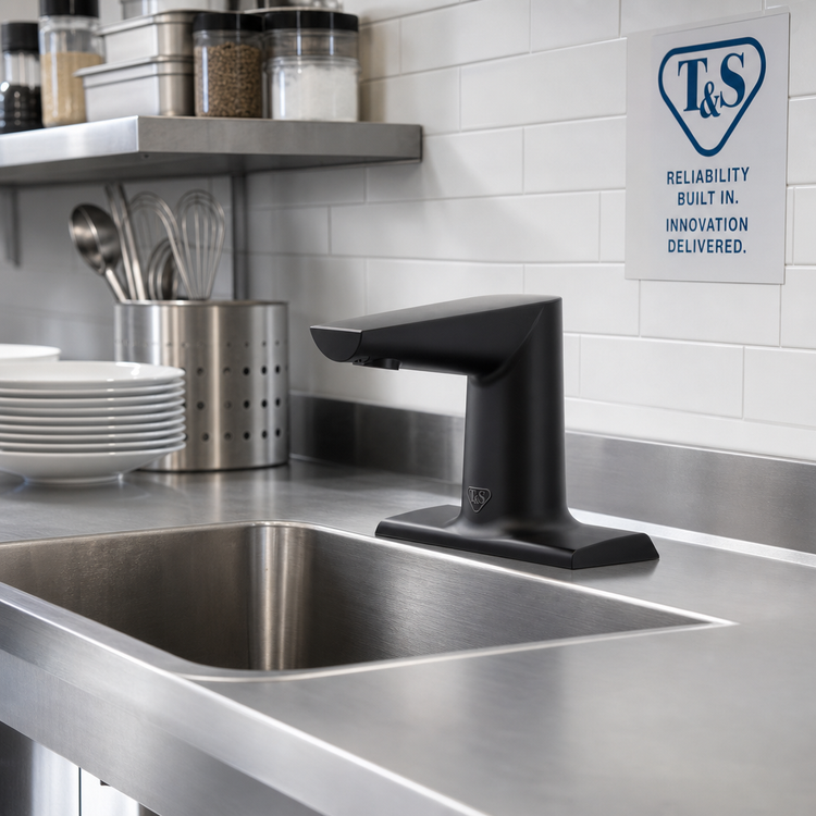 Product image #2 for T&S Brass WaveCrest Electronic Sensor Lavatory Faucet, 4-Inch Deck Mount, Matte Black, 0.5 GPM