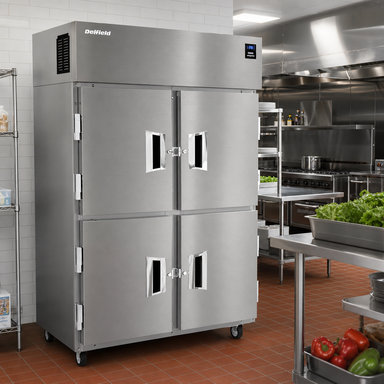 Product image #2 for Delfield 6151XL-SH Two-Section Reach-In Freezer, 41.5 Cu. Ft., Top-Mounted Self-Contained, 4 Half-Height Hinged Solid Doors