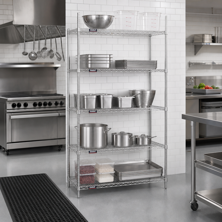 Product image #2 for Eagle Group 5-Tier Stationary Starter Wire Shelving Unit, 48W x 21D x 74H, Stainless Steel Finish