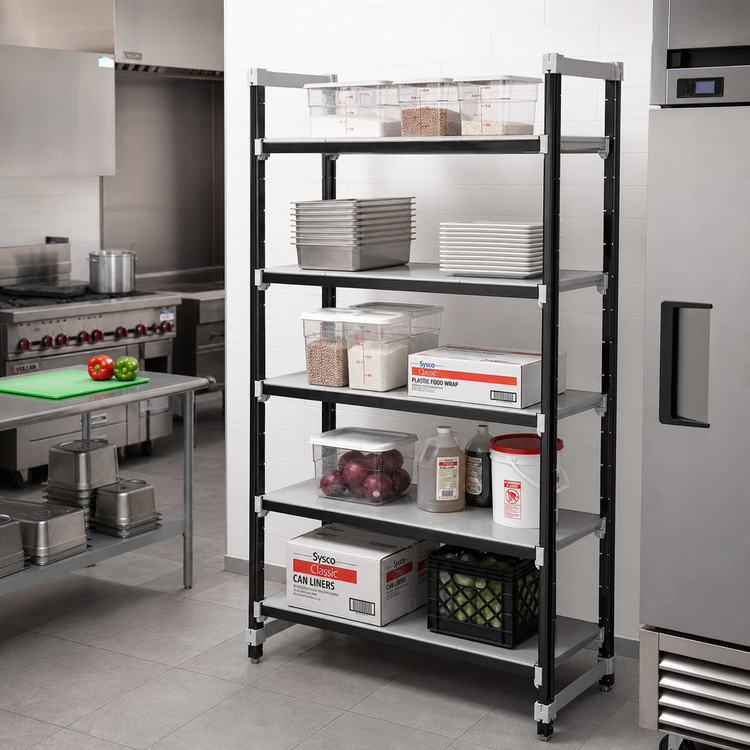 Product image #2 for Cambro Camshelving Elements XTRA Stationary Starter Unit, 30 in. W x 21 in. D x 84 in. H, 5 Solid Shelves, Speckled Gray