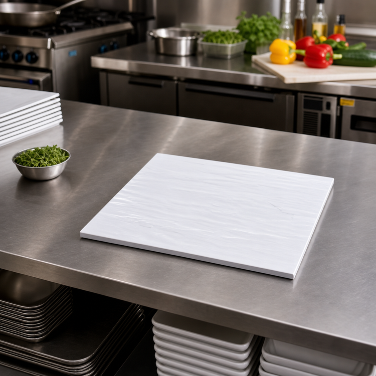 Product image #2 for 14-1/2 Inch Square Faux Slate Melamine Serving Platter, White