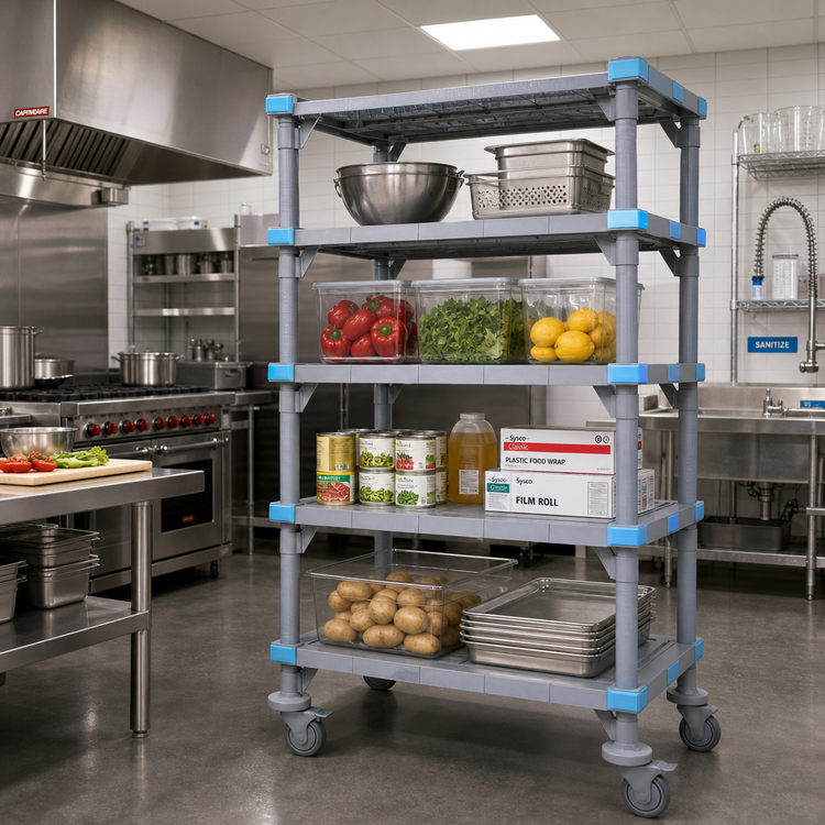Product image #2 for Quantum Millenia Mobile Polymer Shelving Starter Unit, 4 Shelves, 42W x 21D x 86H, Gray
