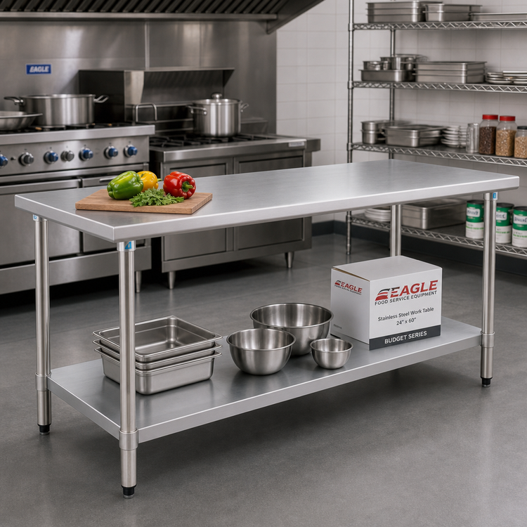 Product image #2 for Eagle Group Budget Series 72-Inch x 30-Inch 430 Stainless Steel Work Table with Undershelf