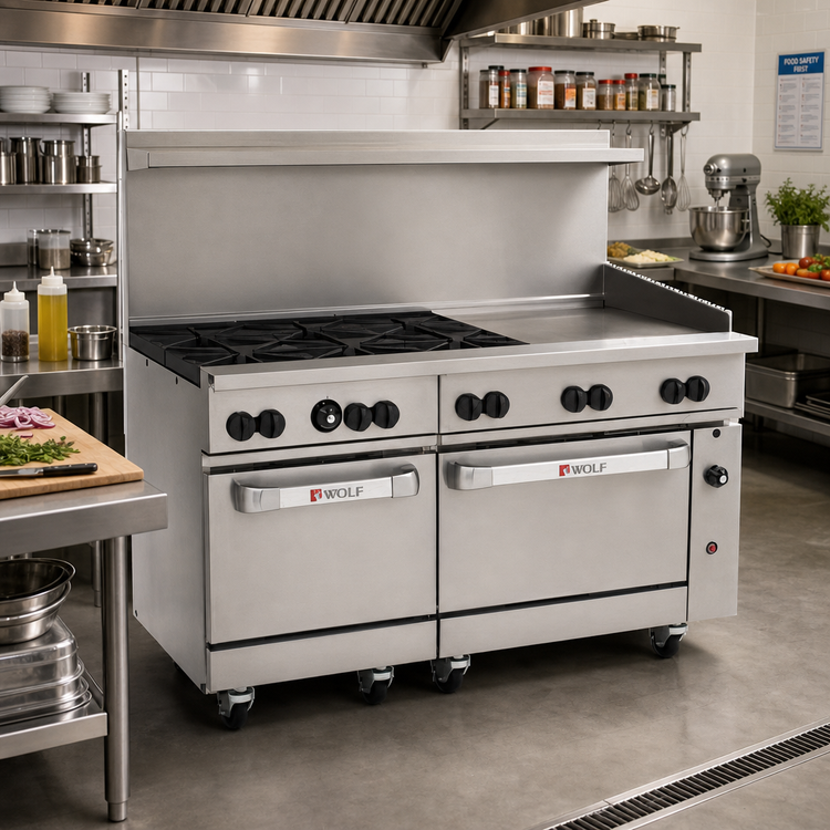 Product image #2 for Wolf Challenger XL 60-Inch Gas Restaurant Range with 6 Open Burners, Thermostatic Griddle, Standard Oven and Convection Oven