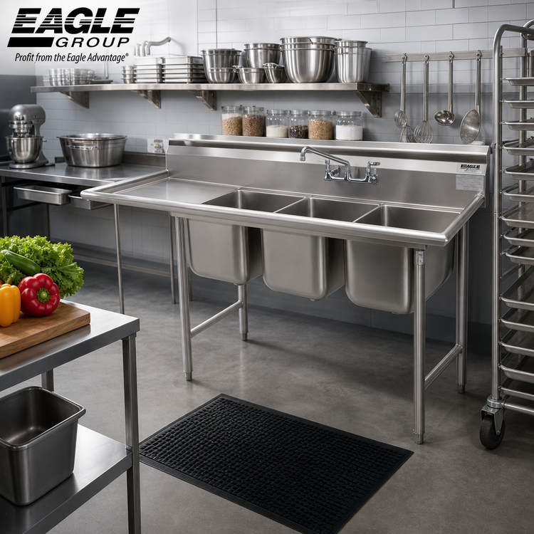 Product image #2 for Eagle Group 414 Series Three-Compartment Stainless Steel Sink with Left-Hand 24-Inch Drainboard