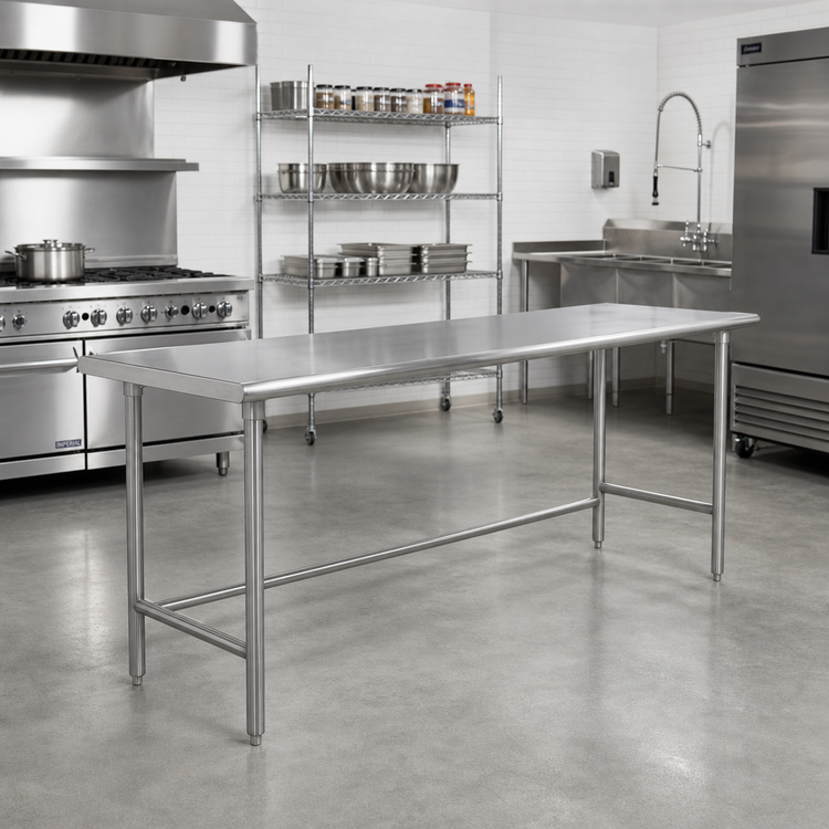 Product image #2 for Advance Tabco 144-Inch x 24-Inch 16-Gauge 304 Stainless Steel Work Table with Open Base and Crossrails